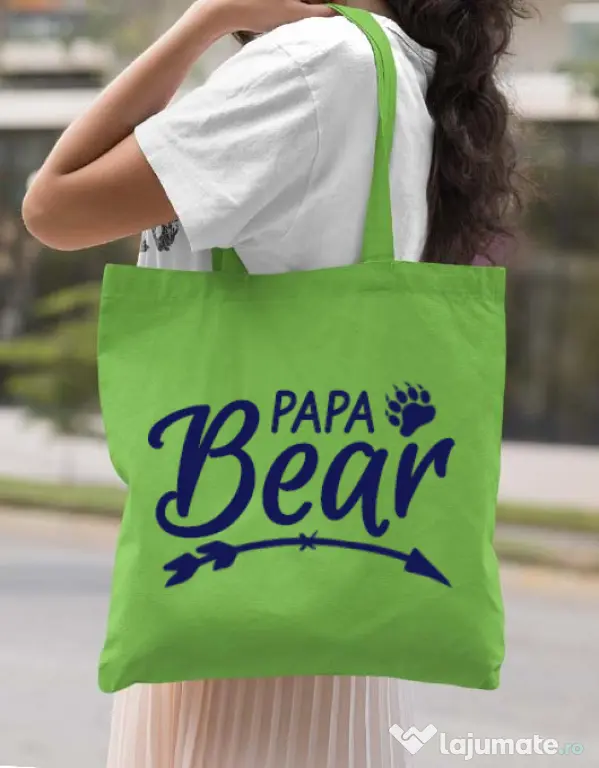 Sacosa din panza Papa bear Verde mar