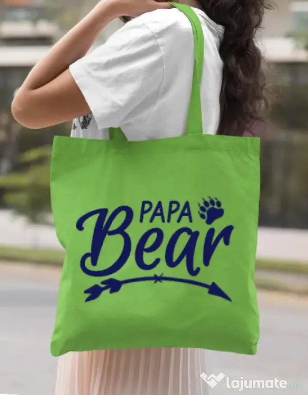 Sacosa din panza Papa bear Verde mar