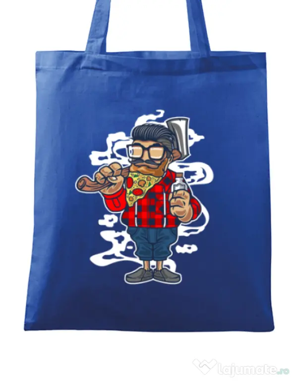 Sacosa din panza Pizza Beard Albastru regal