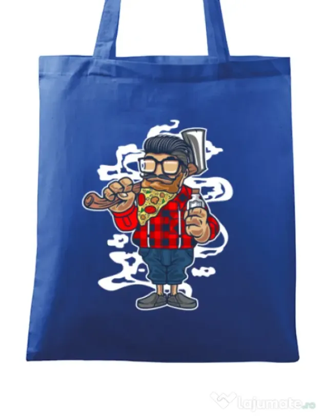 Sacosa din panza Pizza Beard Albastru regal