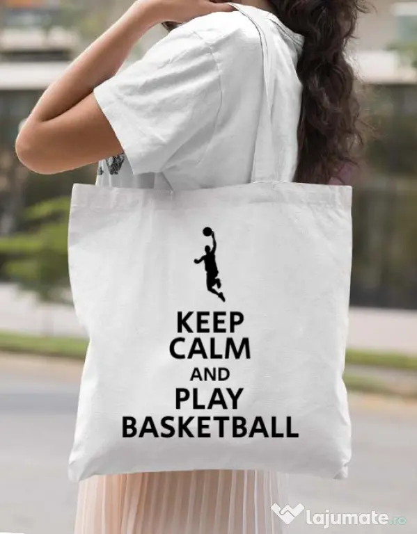 Sacosa din panza Play basketball Alb