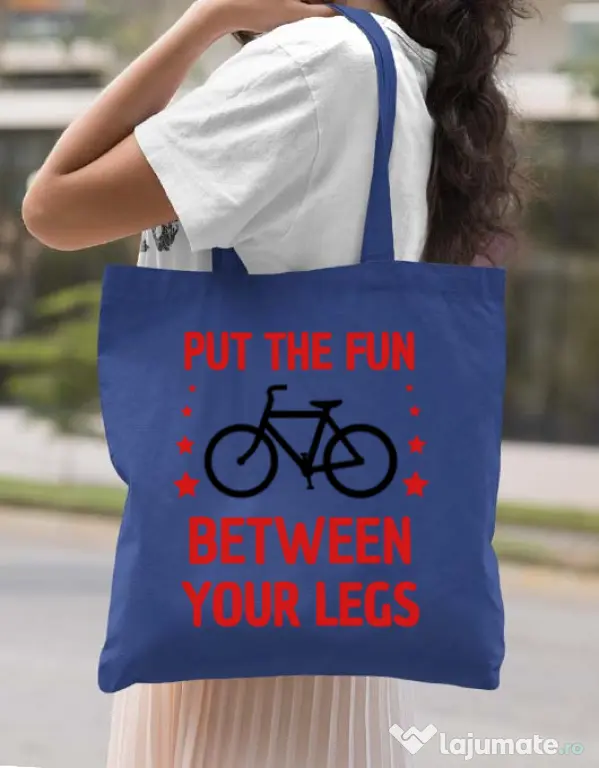 Sacosa din panza Put the fun Between your legs Albastru regal