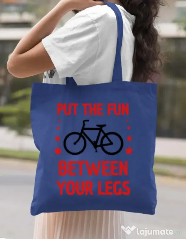 Sacosa din panza Put the fun Between your legs Albastru regal
