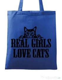Sacosa din panza Real girls love cats Albastru regal