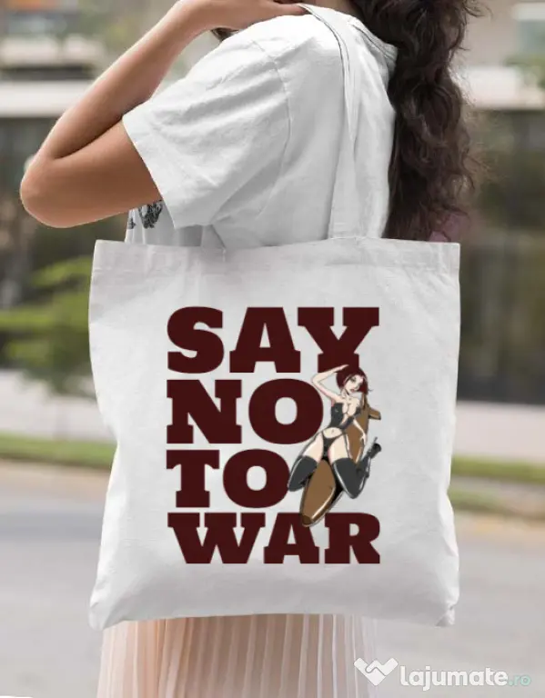 Sacosa din panza Say no to war Alb