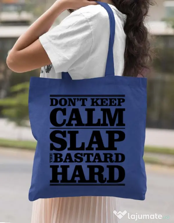 Sacosa din panza Slap the bastard Albastru regal