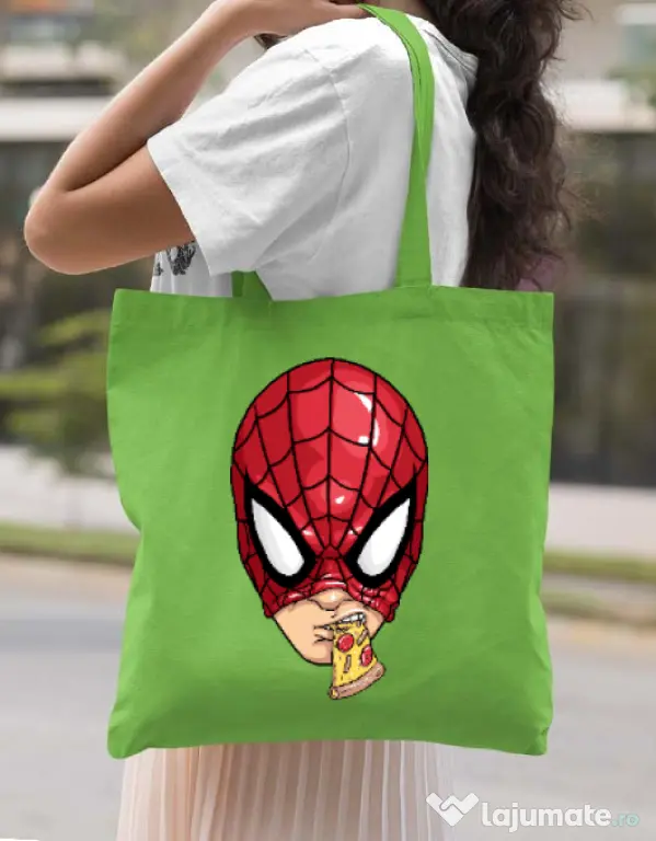 Sacosa din panza Spiderman pizza Verde mar