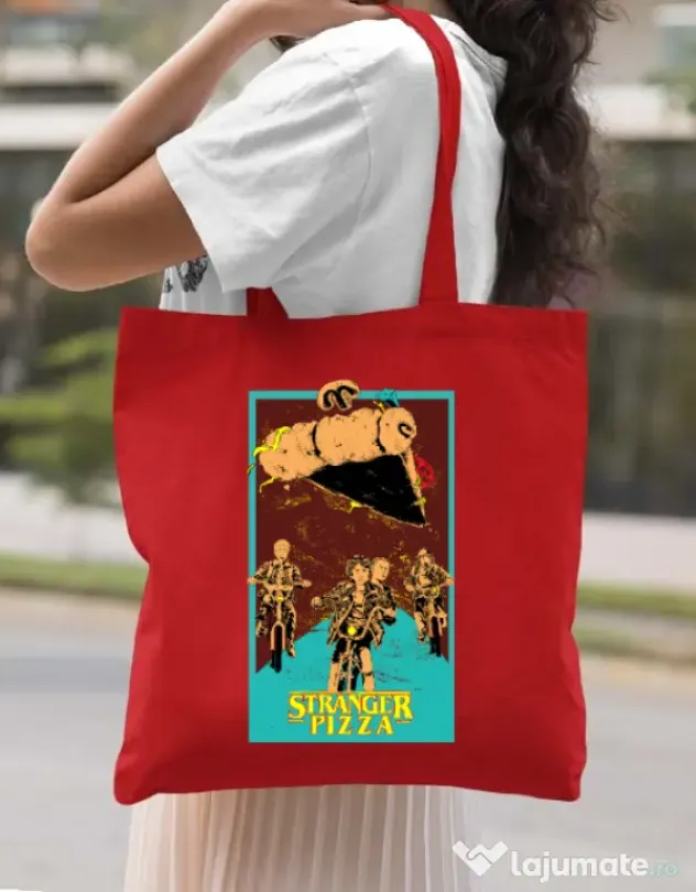 Sacosa din panza Stranger pizza Rosu