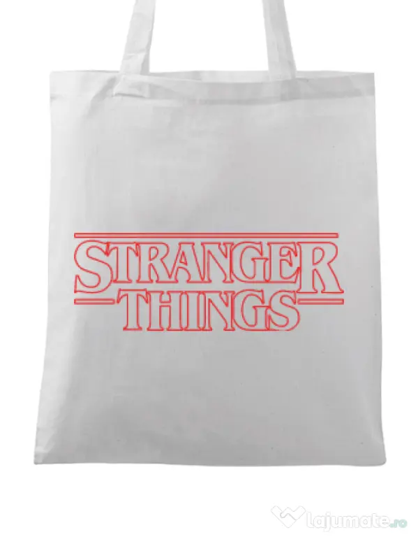 Sacosa din panza Stranger things outline Alb