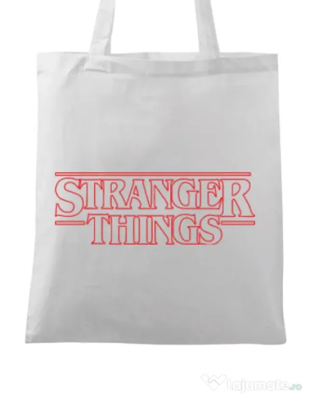 Sacosa din panza Stranger things outline Alb