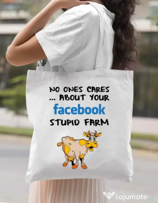 Sacosa din panza Stupid farm Alb