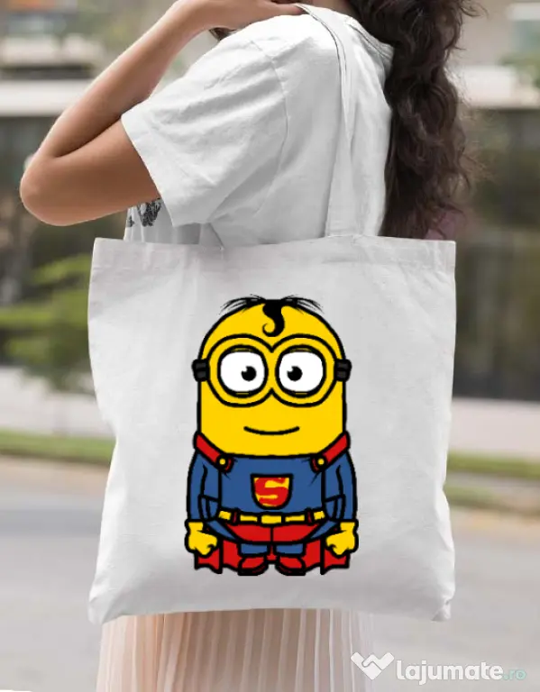 Sacosa din panza Super minion Alb
