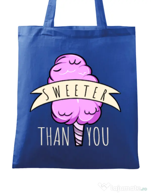 Sacosa din panza Sweeter than you Albastru regal