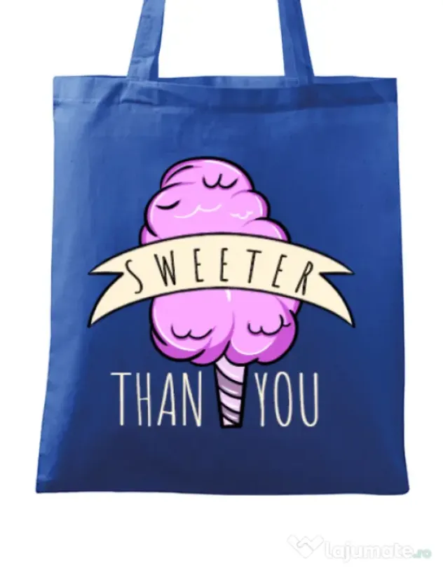 Sacosa din panza Sweeter than you Albastru regal