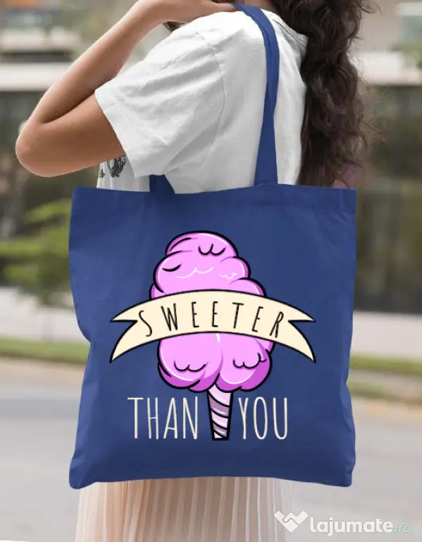 Sacosa din panza Sweeter than you Albastru regal