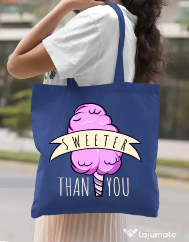 Sacosa din panza Sweeter than you Albastru regal