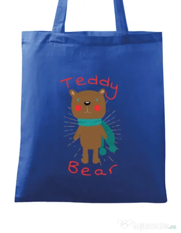 Sacosa din panza Teddy bear Albastru regal