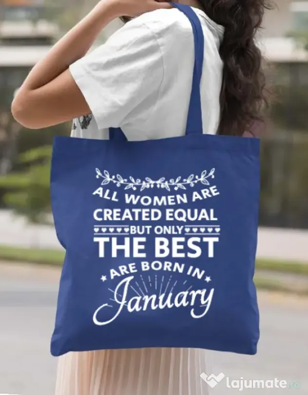 Sacosa din panza The best women are born in January Albastru regal