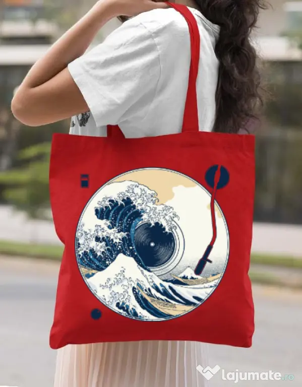 Sacosa din panza The Great Wave off Sound Rosu