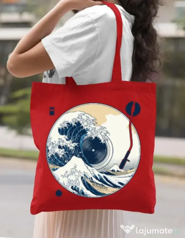 Sacosa din panza The Great Wave off Sound Rosu