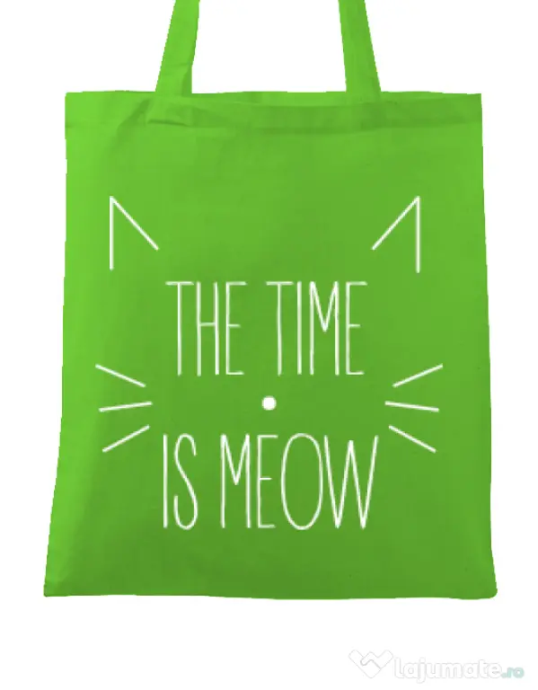 Sacosa din panza The time is meow Verde mar
