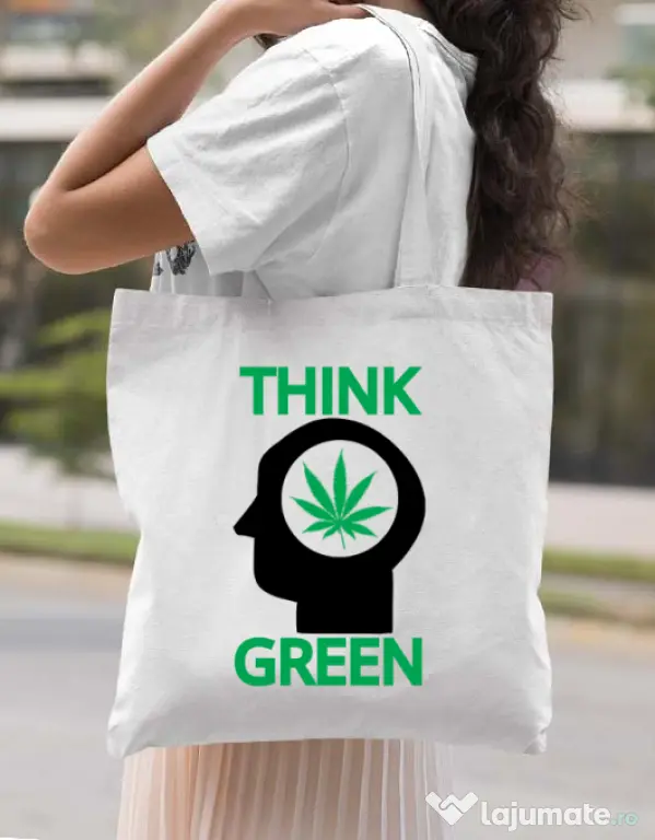 Sacosa din panza Think green Alb