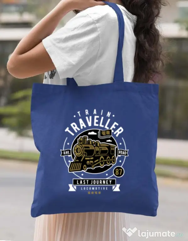Sacosa din panza Train Traveller Albastru regal