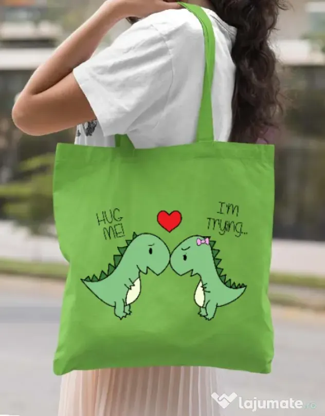 Sacosa din panza Trex love Verde mar