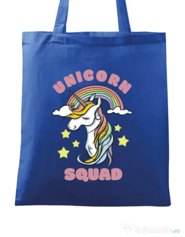 Sacosa din panza Unicorn squad Albastru regal