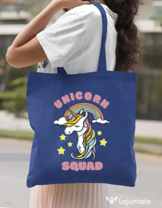 Sacosa din panza Unicorn squad Albastru regal