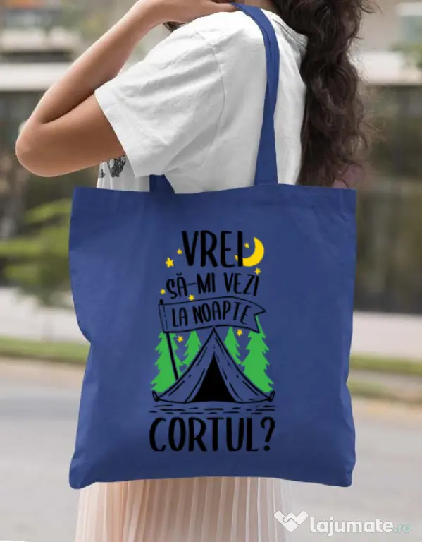 Sacosa din panza Vrei sa-mi vezi la noapte cortul? Albastru regal