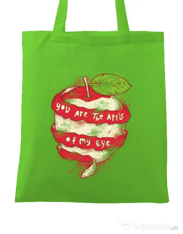 Sacosa din panza You are the apple of my eye Verde mar