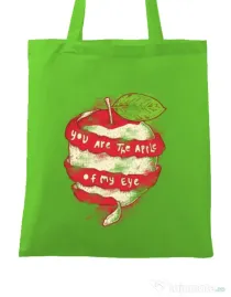 Sacosa din panza You are the apple of my eye Verde mar