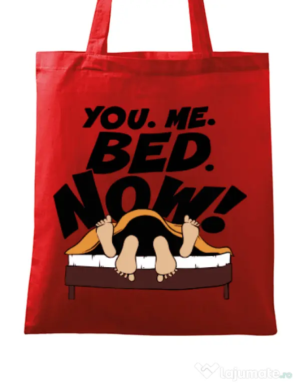 Sacosa din panza You me bed now Rosu