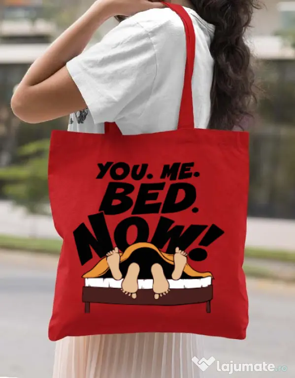 Sacosa din panza You me bed now Rosu