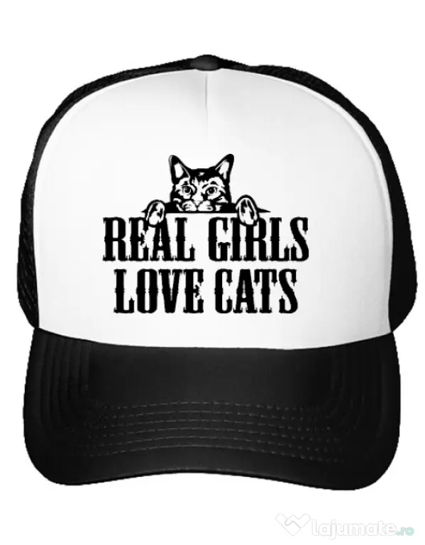 Sapca personalizata Real girls love cats Alb