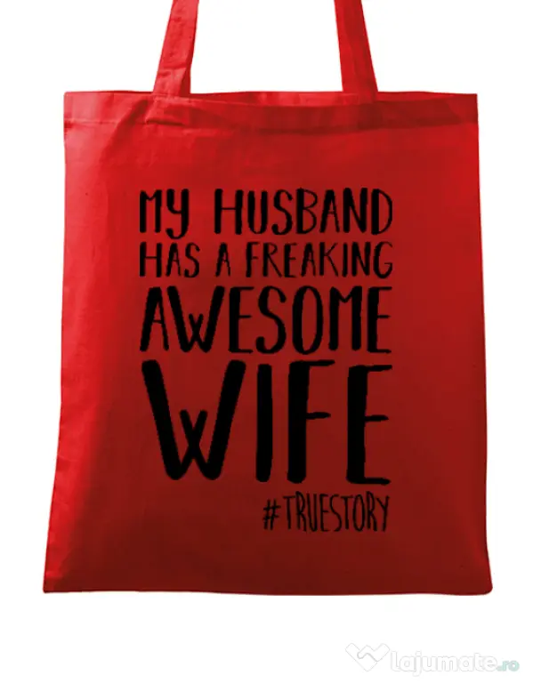 Sacosa din panza Awesome wife Rosu