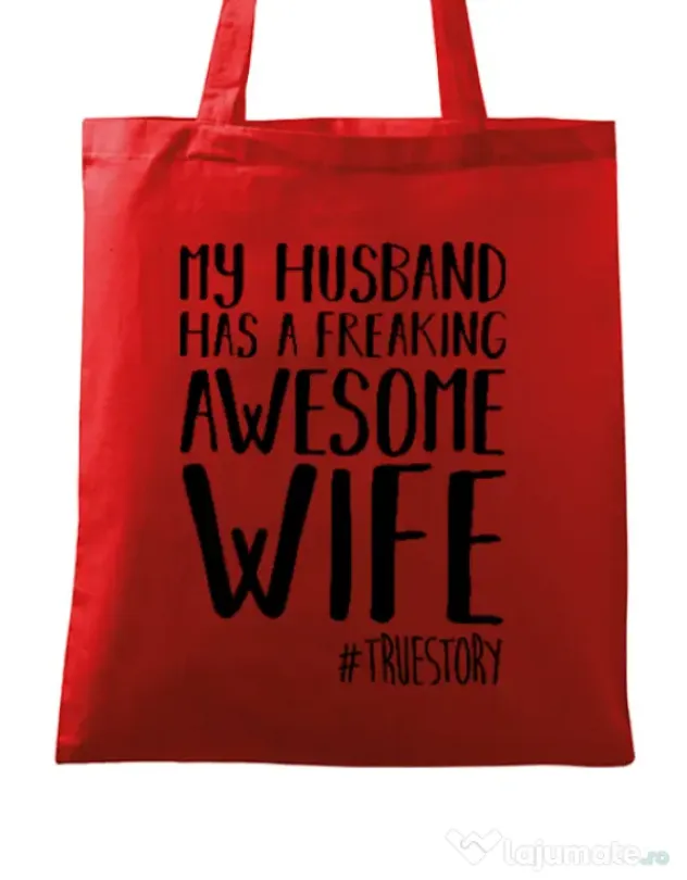Sacosa din panza Awesome wife Rosu