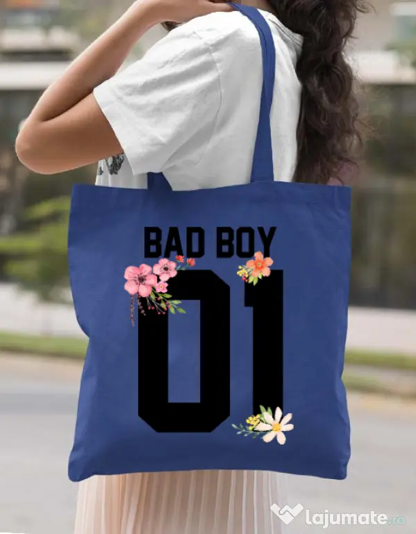 Sacosa din panza Bad boy Albastru regal