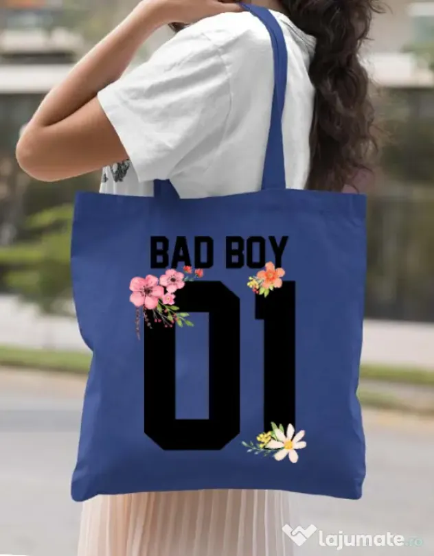 Sacosa din panza Bad boy Albastru regal