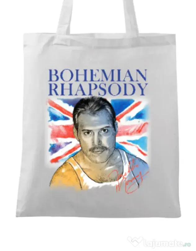 Sacosa din panza Bohemian Rhapsody Alb
