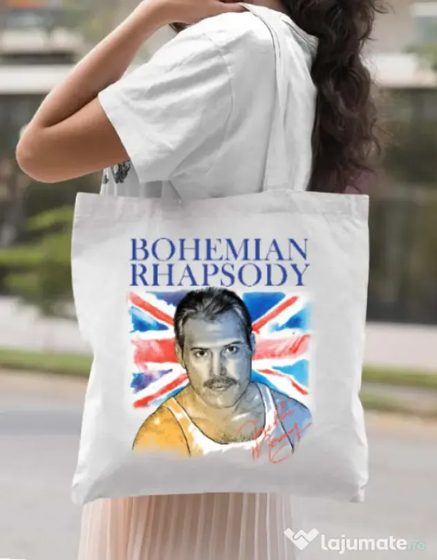 Sacosa din panza Bohemian Rhapsody Alb