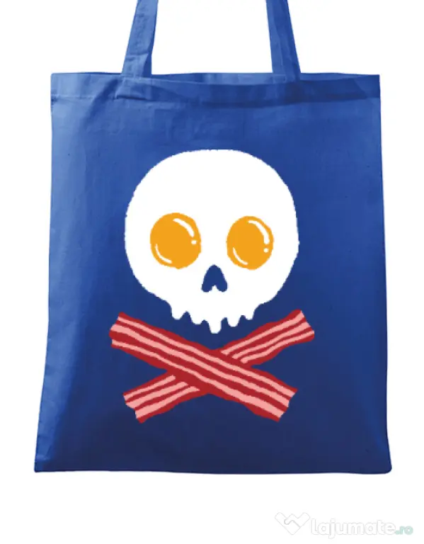 Sacosa din panza Breakfast skull Albastru regal