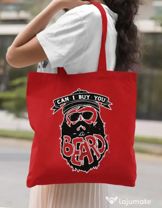 Sacosa din panza Can i buy you a beard Rosu