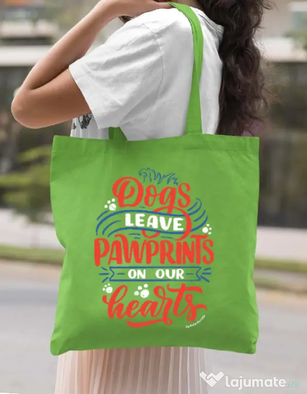 Sacosa din panza Dogs leave pawprints Verde mar