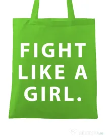 Sacosa din panza Fight like a girl Verde mar