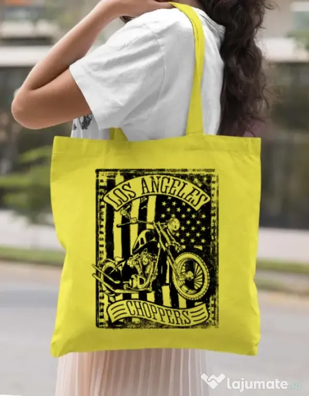 Sacosa din panza Flag and bike Galben