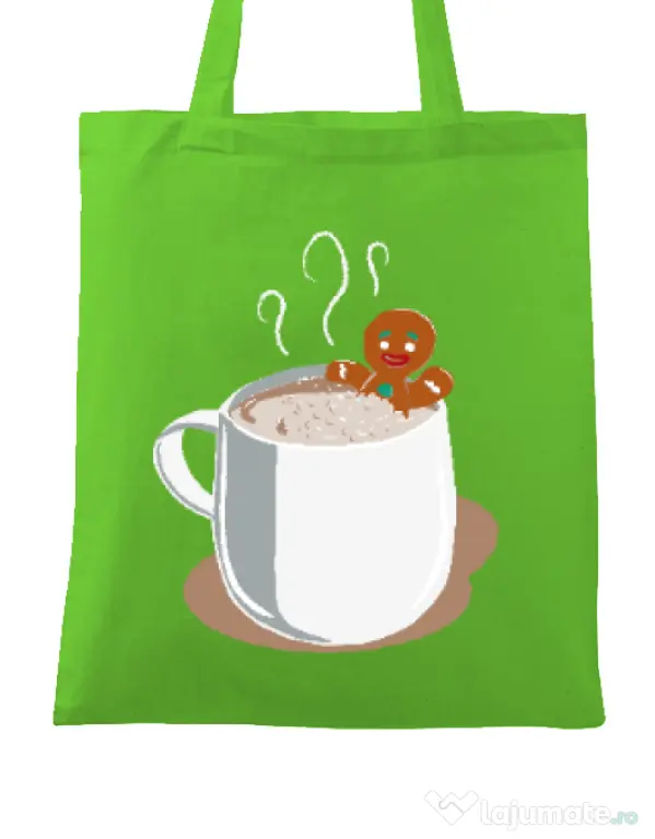 Sacosa din panza Gingerbread man Verde mar