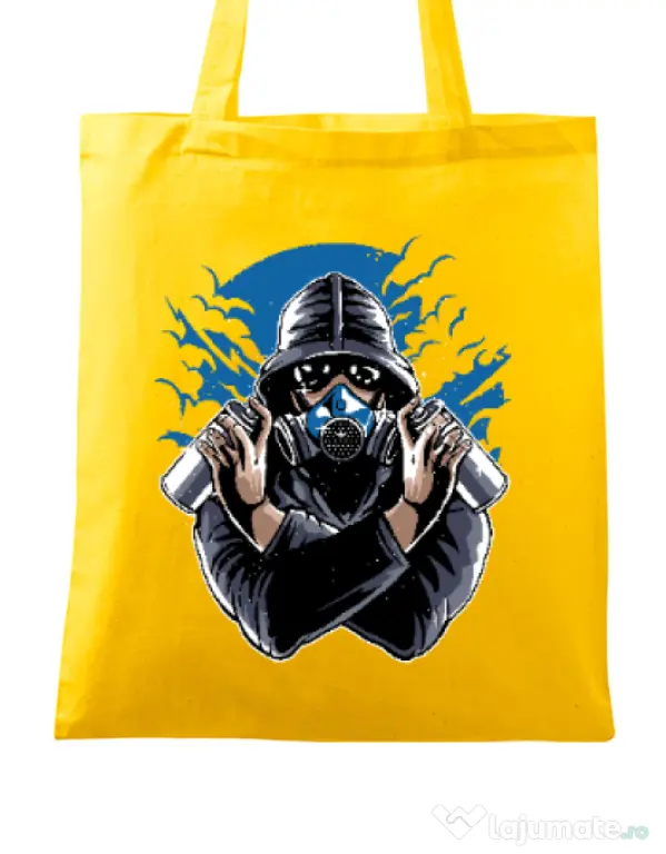 Sacosa din panza Graffiti gas mask Galben
