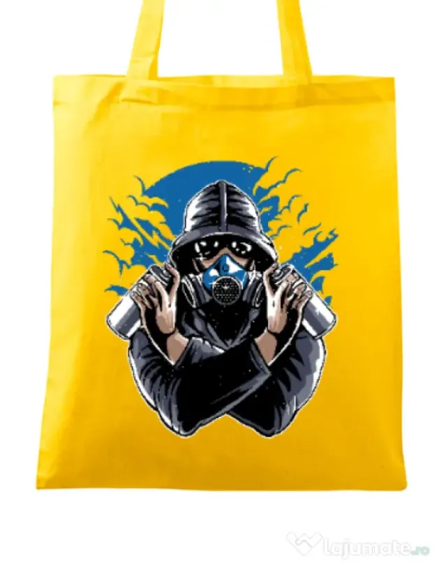 Sacosa din panza Graffiti gas mask Galben